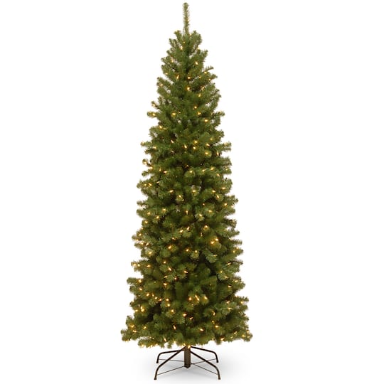 7.5 Ft Pre-lit Hinged North Valley Spruce Pencil Artificial Christmas Tree, Clear Lights By National Tree Company in Green | Michaels®
